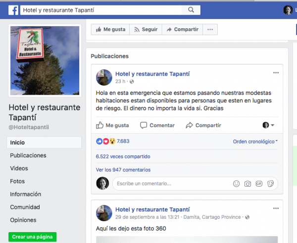 El Hotel Tapantí se solidarizó tras el paso de la tormenta Nate